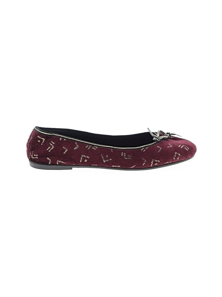 Pre-owned Assorted Brands Flats In Burgundy