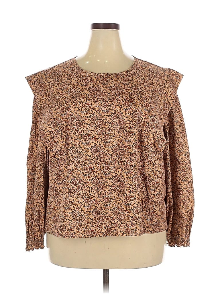 Pre-owned A.n.a. A New Approach Long Sleeve Blouse In Brown