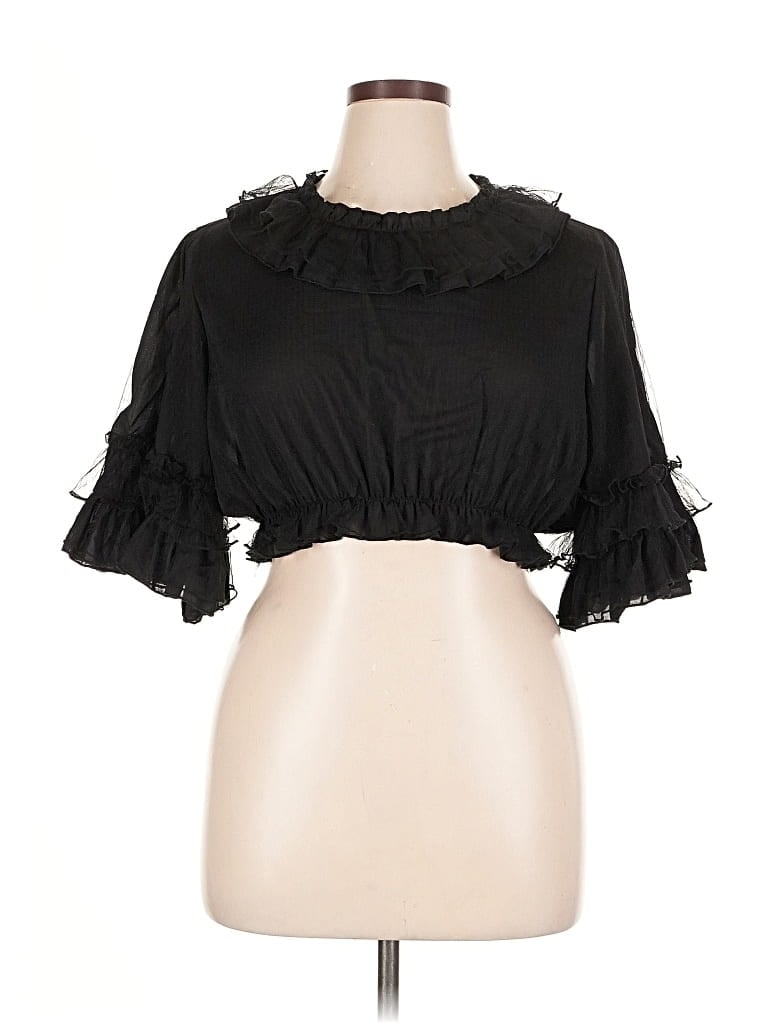 Pre-owned Allegra K Short Sleeve Blouse In Black