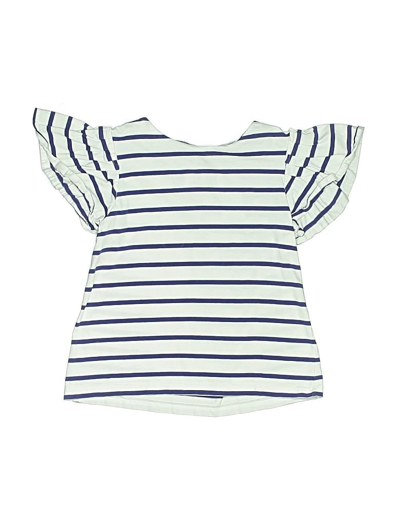 Pre-owned Jacadi Kids' Short Sleeve Top Blue Stripes Pattern Ruffles Neckline Tops