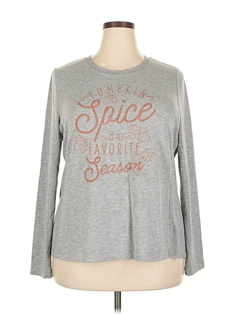 Pre-owned Modern Lux Long Sleeve Top Gray Crew Neck Tops