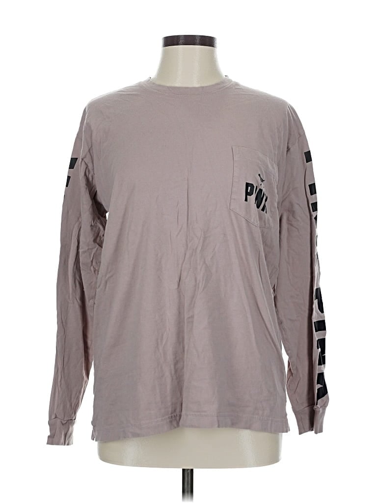 Pre-owned Victoria's Secret Pink Long Sleeve T-shirt In Gray
