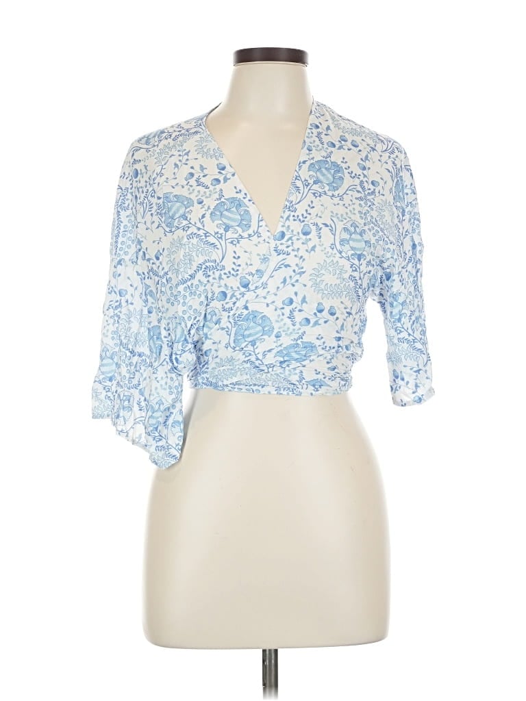 Pre-owned Unbranded Short Sleeve Blouse In Blue