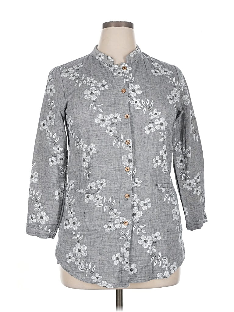 Pre-owned Unbranded 3/4 Sleeve Button Down Shirt In Gray