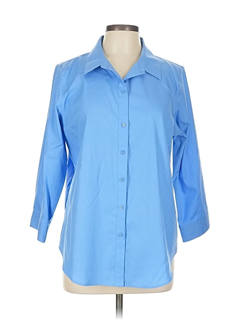 Pre-owned Coldwater Creek 3/4 Sleeve Button Down Shirt In Blue