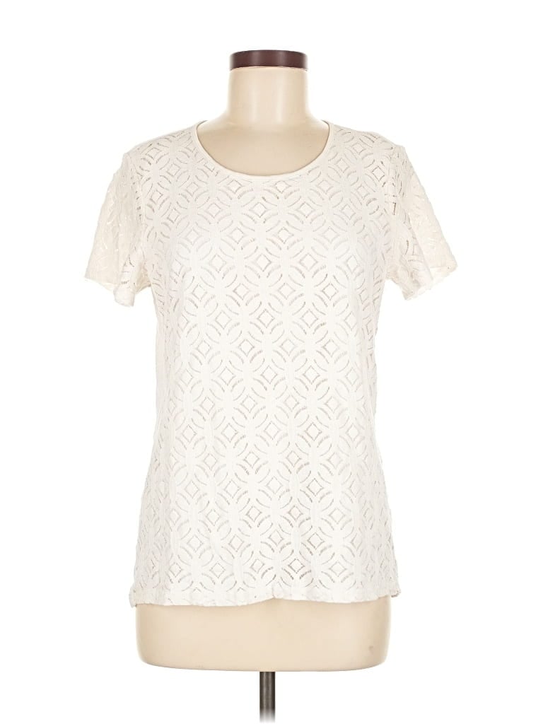 Pre-owned Market & Spruce Short Sleeve Top Ivory Crew Neck Tops In White