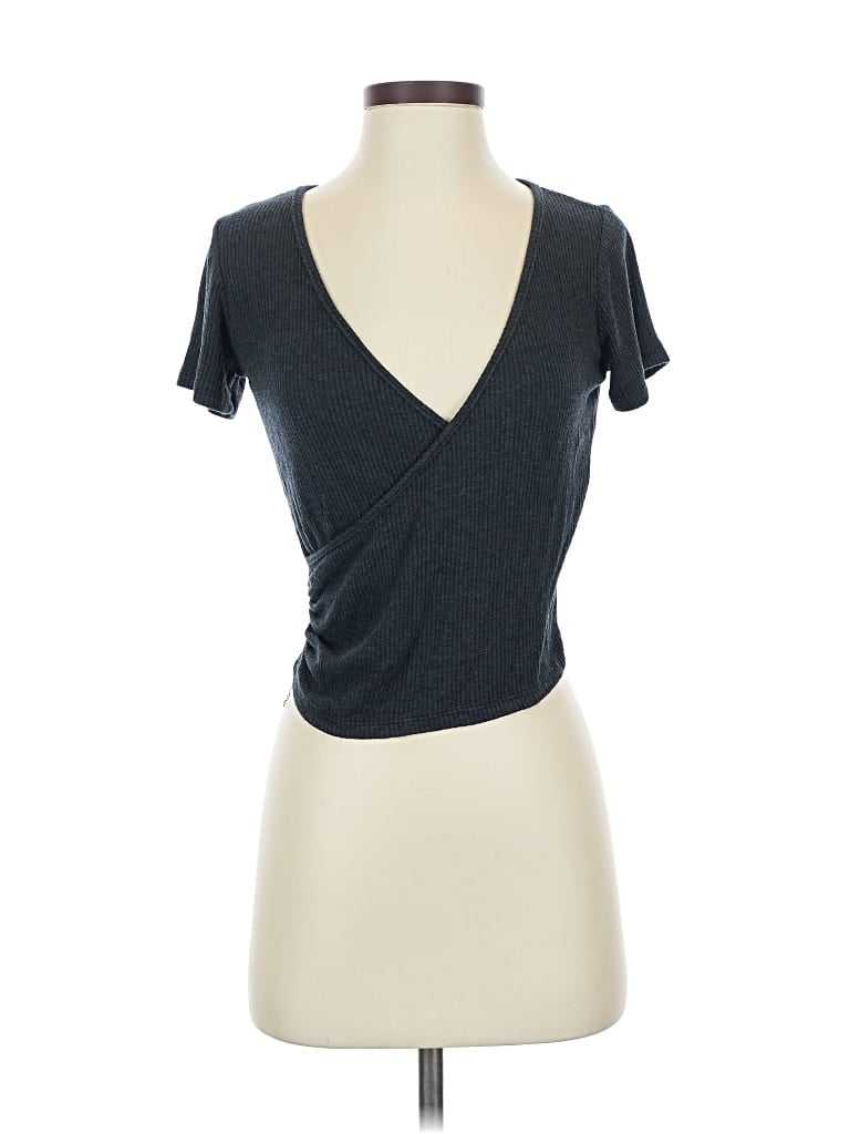 Pre-owned Project Social T Short Sleeve Top Gray Plunge Neckline Tops