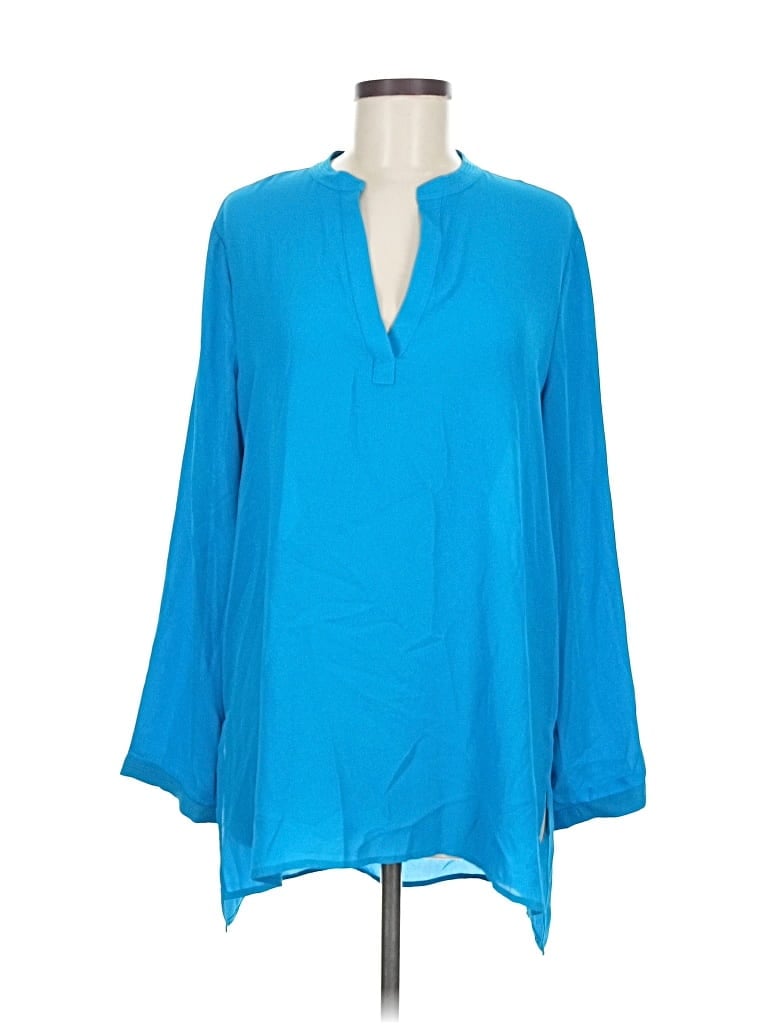 Pre-owned Chaus Long Sleeve Top Blue V-neck Tops