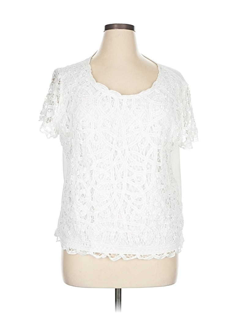 Pre-owned Alfred Dunner Short Sleeve Top White Sweetheart Neckline Tops