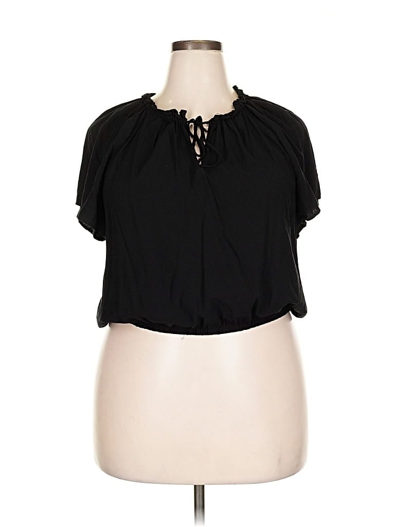 Pre-owned Ann Taylor Loft Short Sleeve Blouse In Black