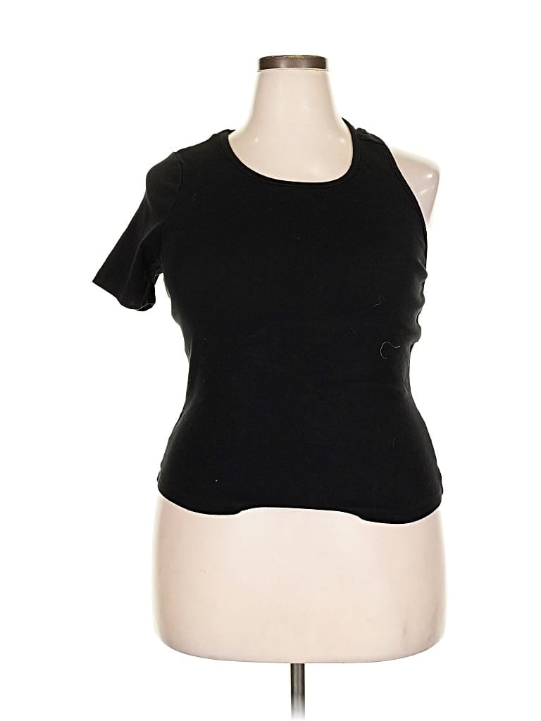 Pre-owned Good American Short Sleeve Top Black One Shoulder Neckline Tops