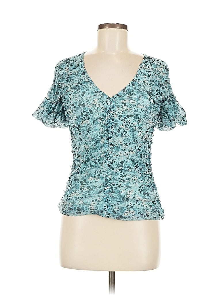 Pre-owned Anthropologie Short Sleeve Blouse In Blue