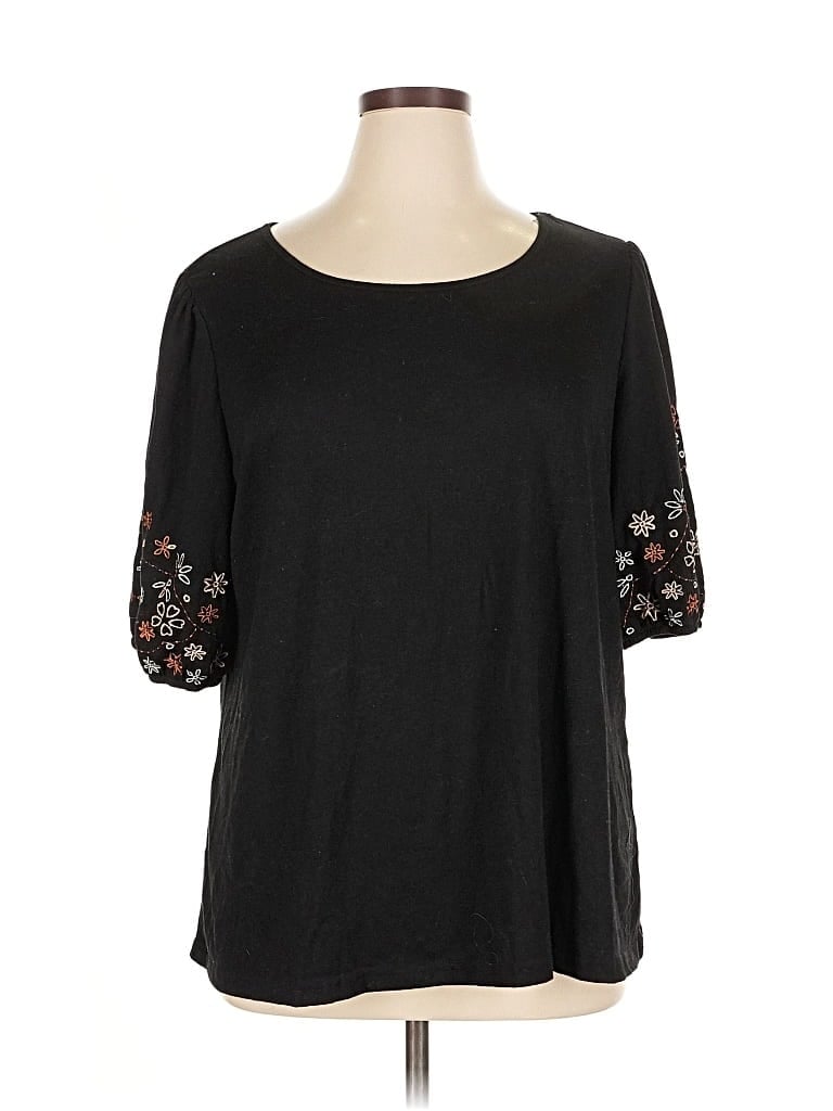 Pre-owned Bloomchic Short Sleeve Top Black Scoop Neck Tops