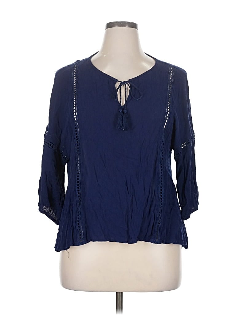 Pre-owned A.n.a. A New Approach 3/4 Sleeve Blouse In Blue