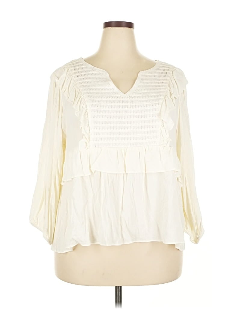 Pre-owned Lc Lauren Conrad 3/4 Sleeve Blouse In White