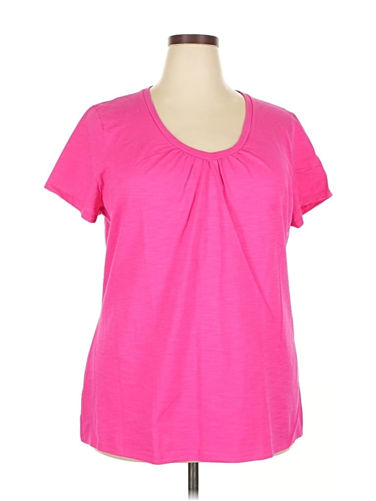 Pre-owned Just My Size Short Sleeve Top Pink Keyhole Neckline Tops