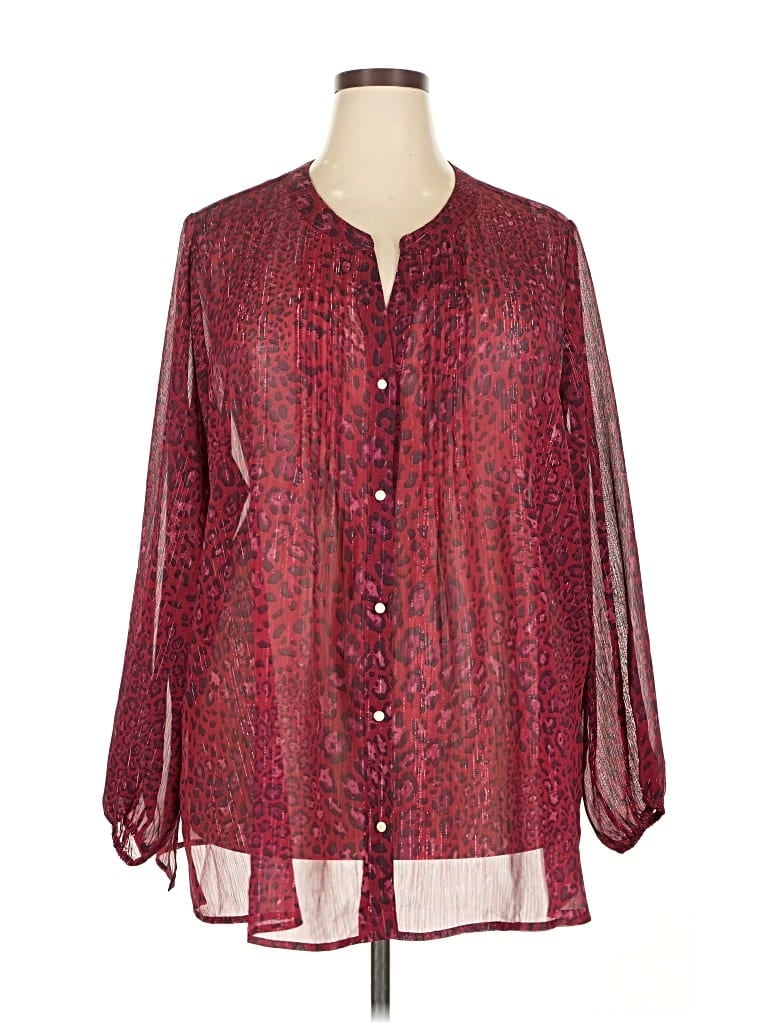 Pre-owned Susan Graver Long Sleeve Blouse In Burgundy