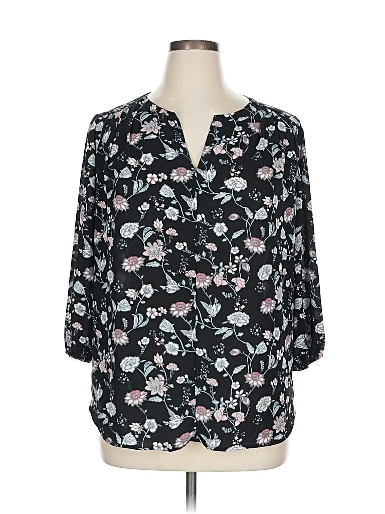 Pre-owned Pleione 3/4 Sleeve Blouse In Black