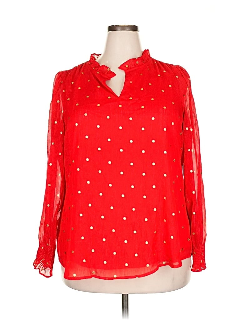 Pre-owned Kim Rogers Long Sleeve Blouse In Red