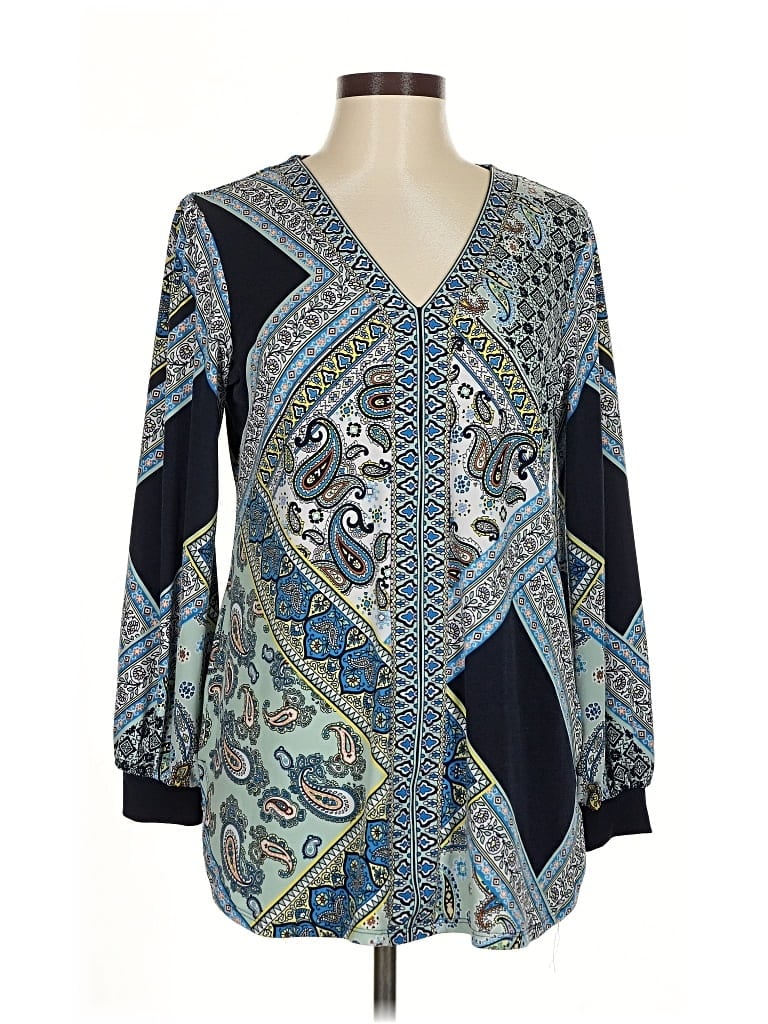 Pre-owned Jm Collection Long Sleeve Blouse In Blue