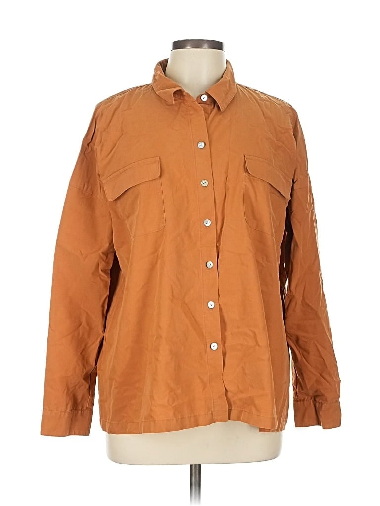 Pre-owned Jjill Long Sleeve Button Down Shirt In Brown