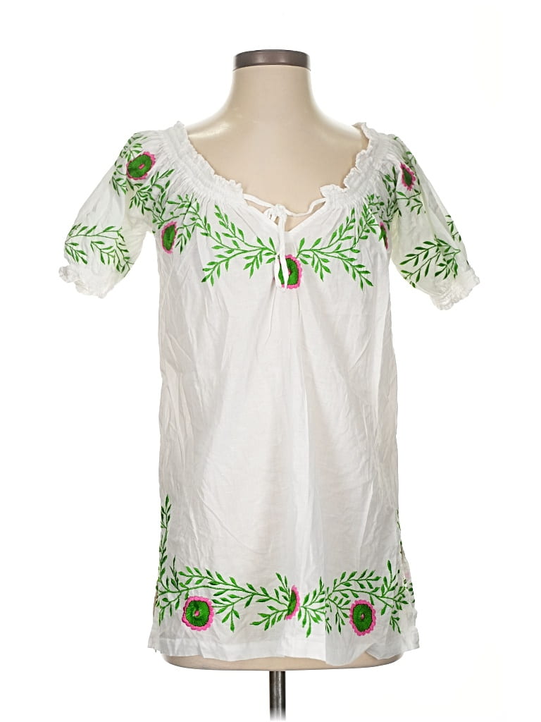 Pre-owned Gretchen Scott Designs Short Sleeve Blouse In White