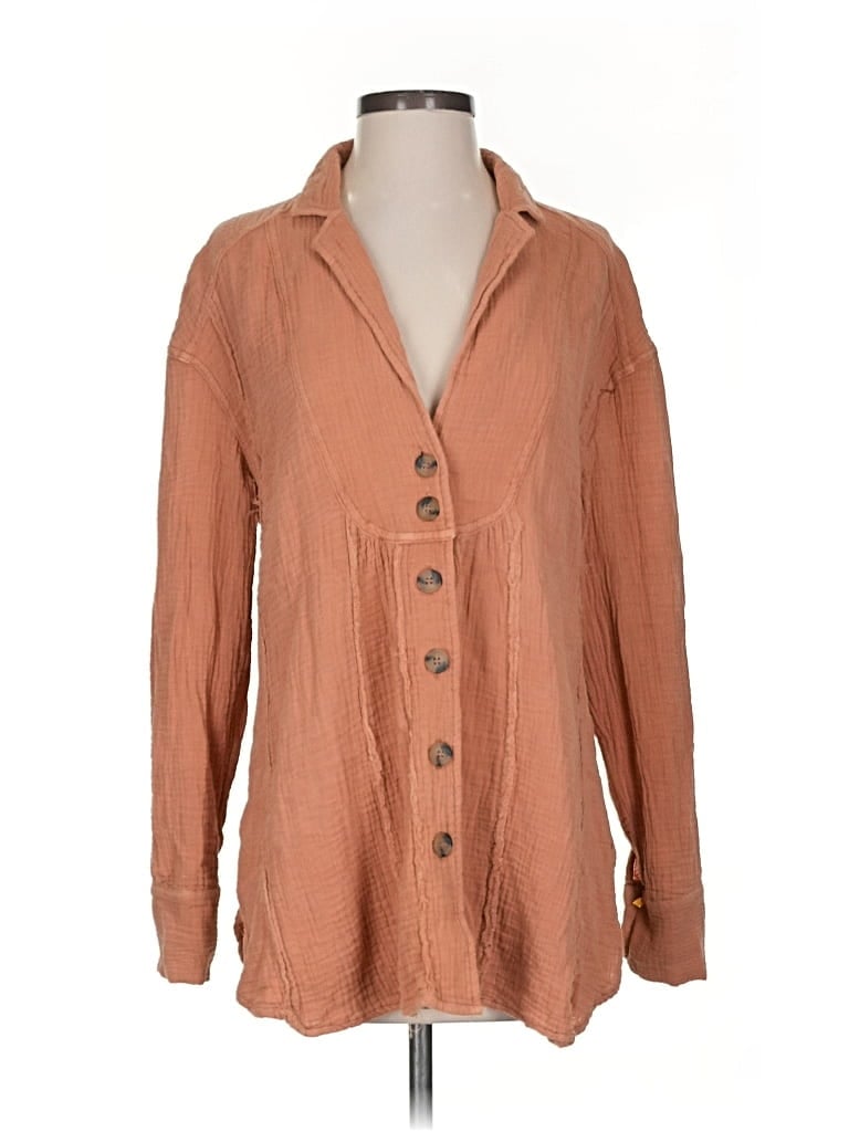 Pre-owned Free People Long Sleeve Button Down Shirt In Brown