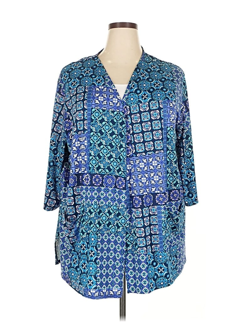 Pre-owned Cuddl Duds 3/4 Sleeve Blouse In Blue