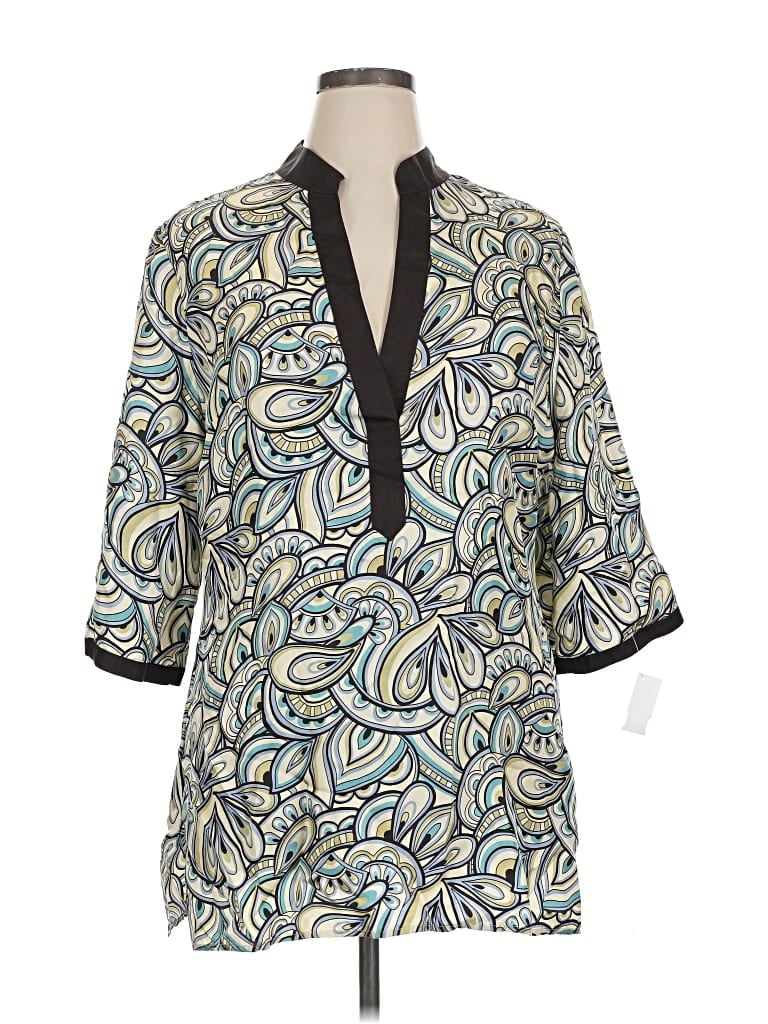 Pre-owned Classiques Entier 3/4 Sleeve Silk Top Ivory Paisley Pattern V Neck Tops In White