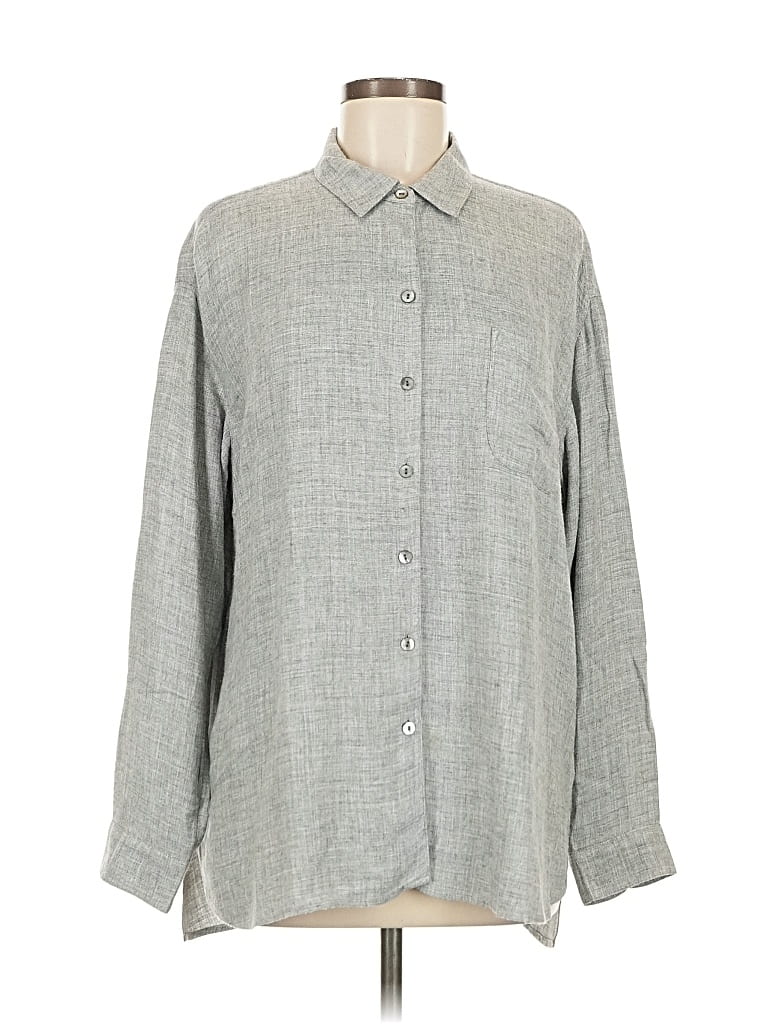 Pre-owned Jjill Long Sleeve Button Down Shirt In Gray