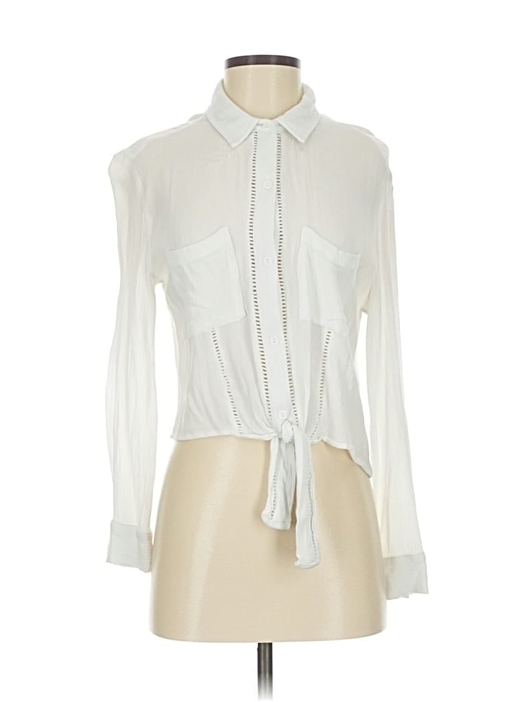 Pre-owned Good Luck Gem Long Sleeve Blouse In White