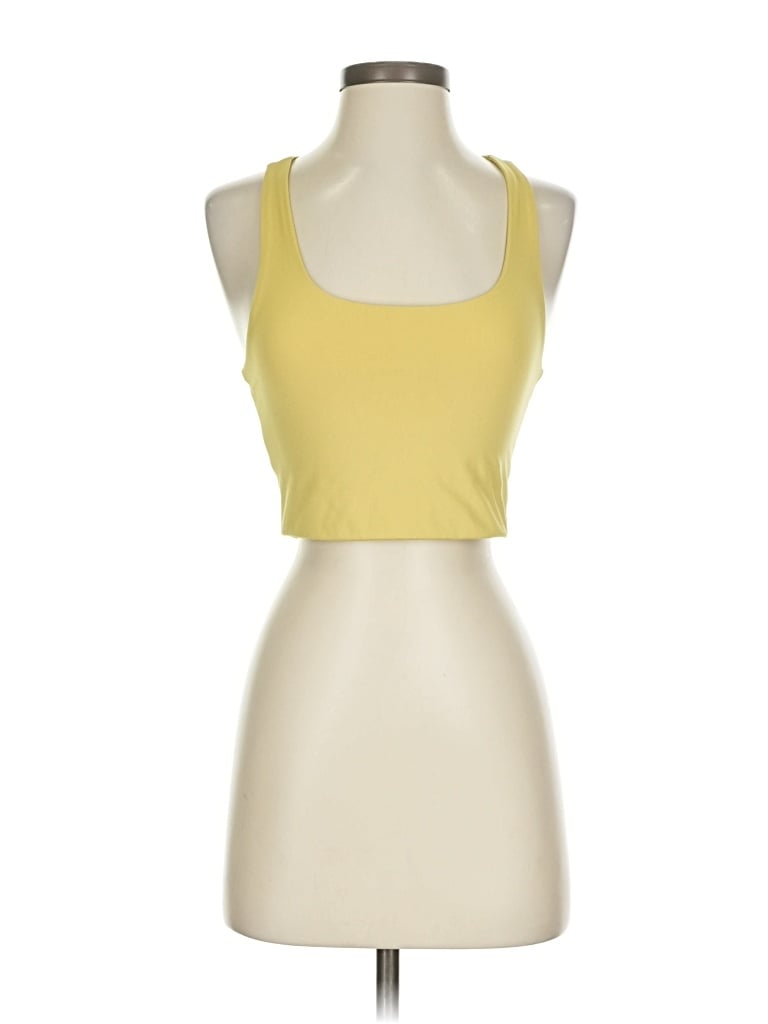 Pre-owned Girlfriend Collective Tank Top Yellow Halter Neckline Tops