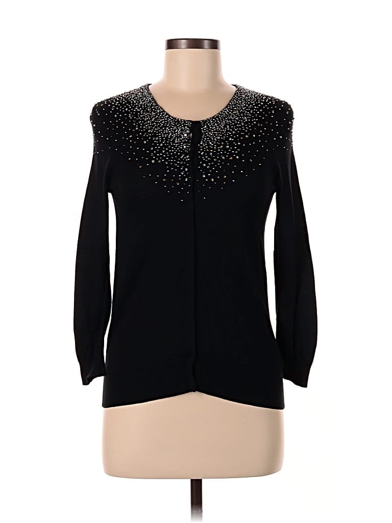 Pre-owned Club Monaco Silk Cardigan Sweater In Black