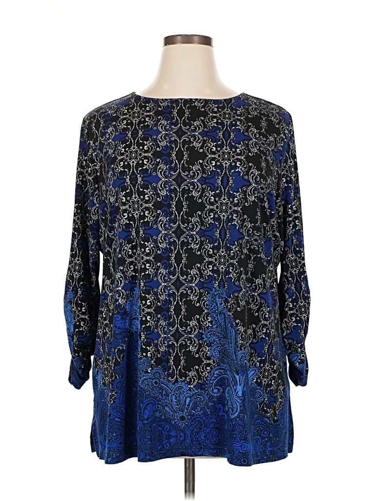 Pre-owned Susan Graver 3/4 Sleeve Blouse In Blue