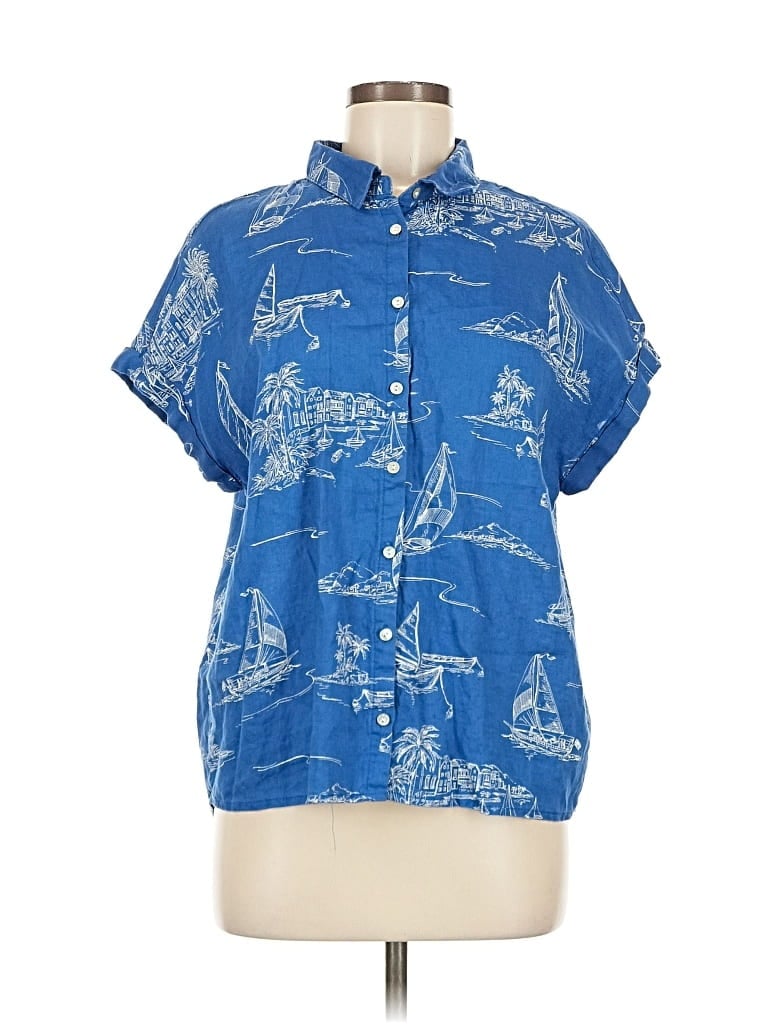 Pre-owned Cynthia Rowley Tjx Short Sleeve Blouse In Blue
