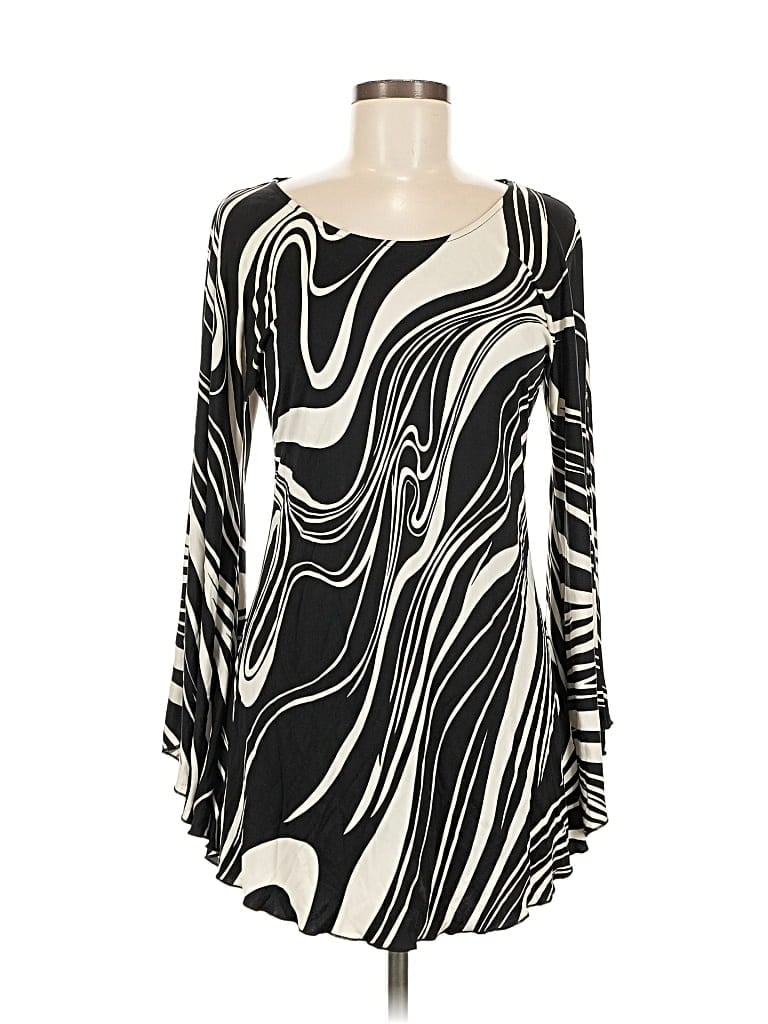 Pre-owned Alice And Olivia Alice + Olivia Long Sleeve Silk Top Black Scoop Neck Tops