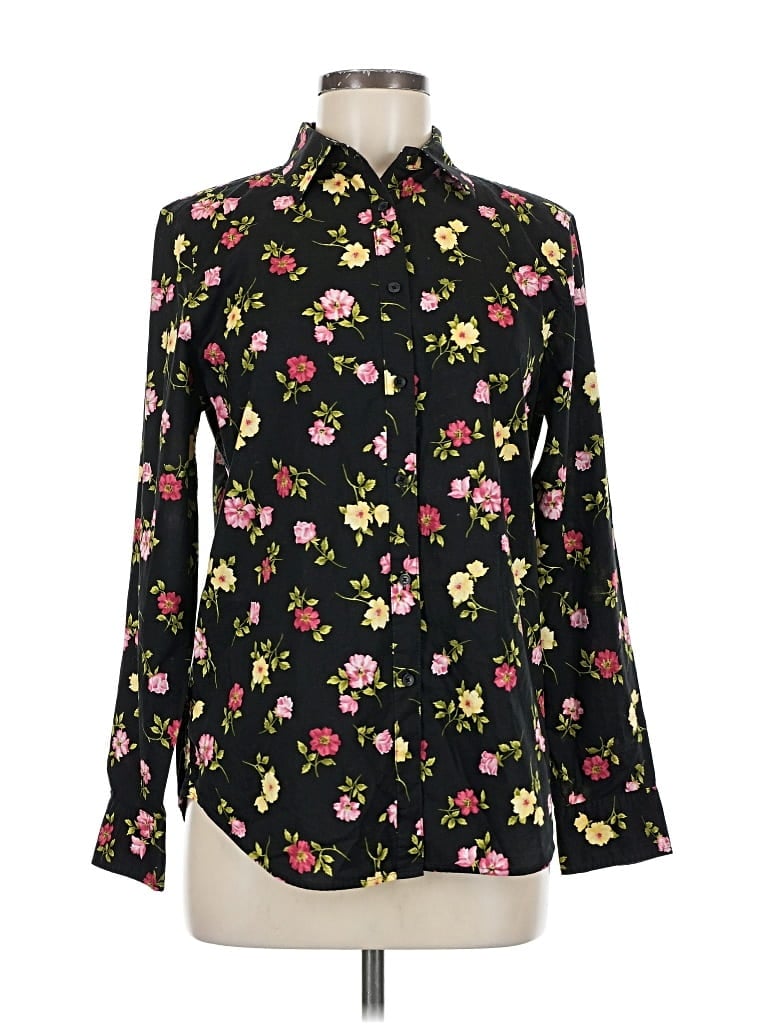 Pre-owned Jones New York Signature Long Sleeve Button Down Shirt In Black