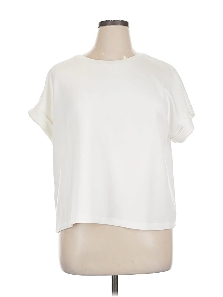 Pre-owned T Tahari Short Sleeve Top Ivory Crew Neck Tops In White