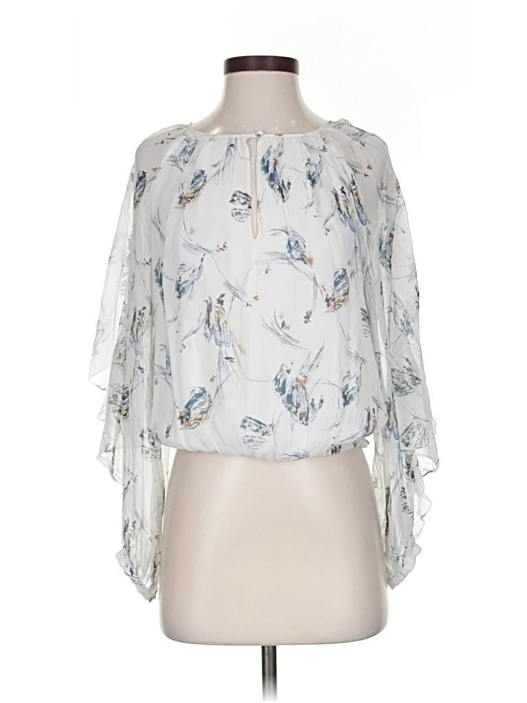 Pre-owned Joie 3/4 Sleeve Silk Top White Cold Shoulder Neckline Tops