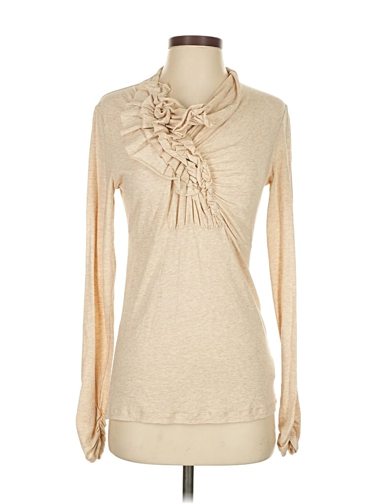 Pre-owned Cabi Long Sleeve Top Tan Cowl Neck Tops In Brown