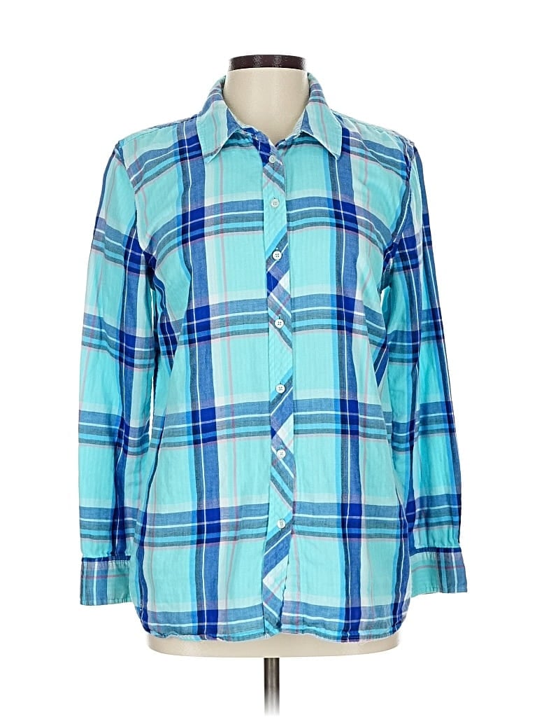 Pre-owned Talbots Long Sleeve Button Down Shirt In Blue