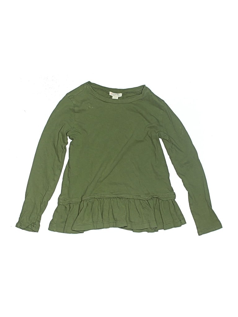 Pre-owned Crewcuts Kids' Long Sleeve Top Green Ruffles Neckline Tops