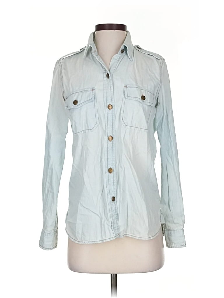 Pre-owned Current Elliott Long Sleeve Button Down Shirt In Blue