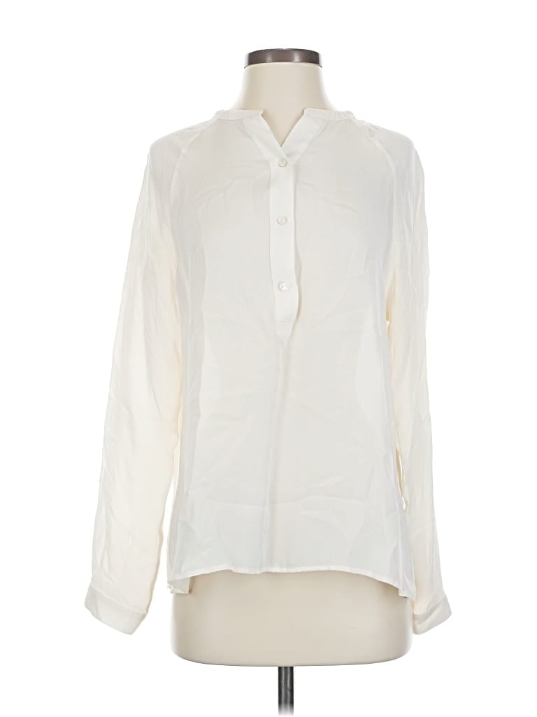 Pre-owned Vince Long Sleeve Silk Top Ivory Collared Neckline Tops In White