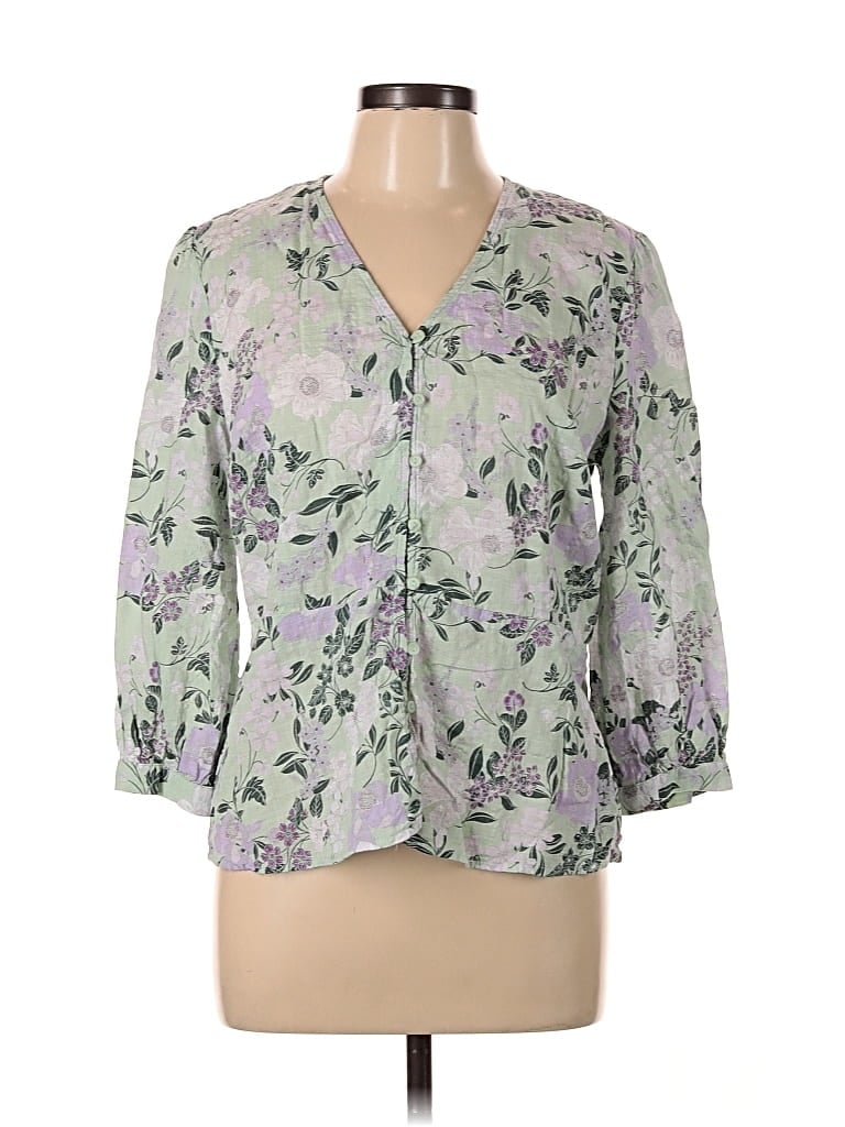 Pre-owned Liz Claiborne 3/4 Sleeve Blouse In Green