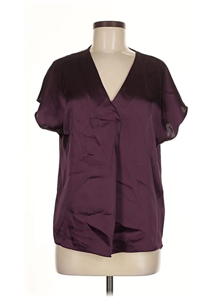 Pre-owned Nicole Miller Short Sleeve Blouse In Burgundy