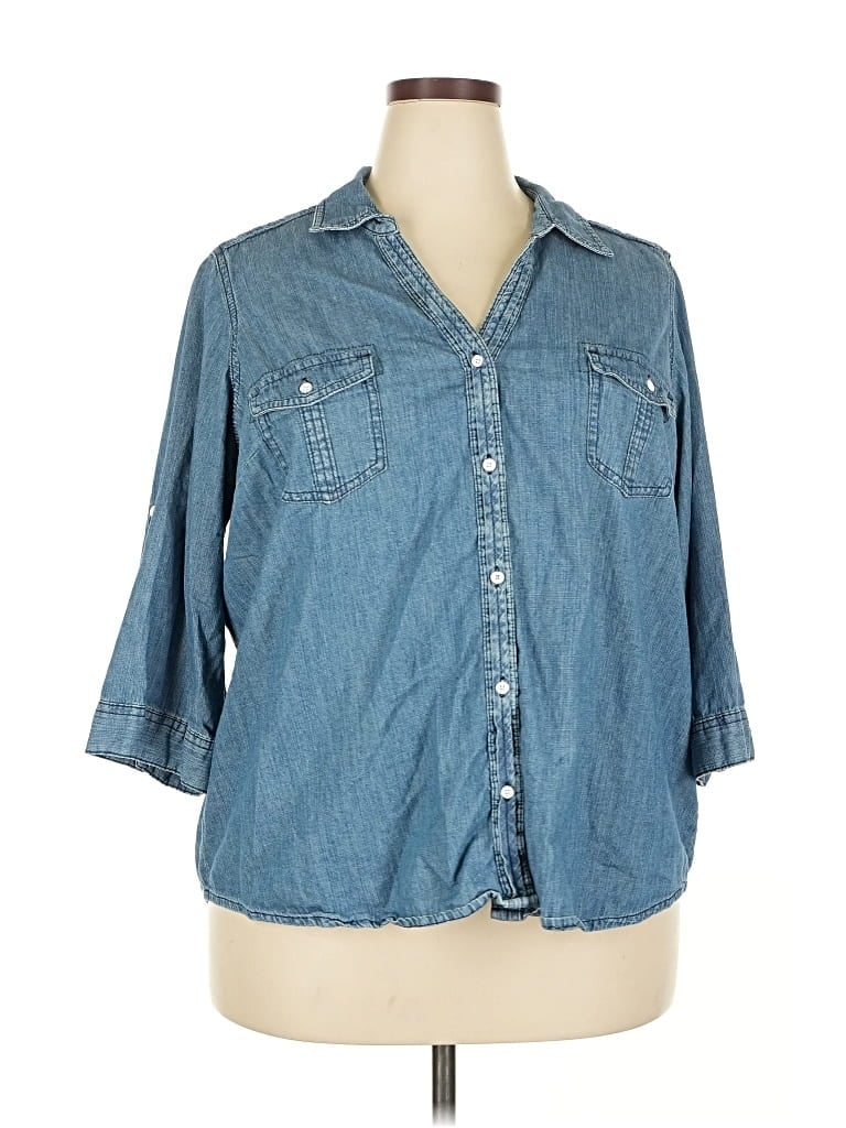 Pre-owned Sonoma Life + Style 3/4 Sleeve Button Down Shirt In Blue