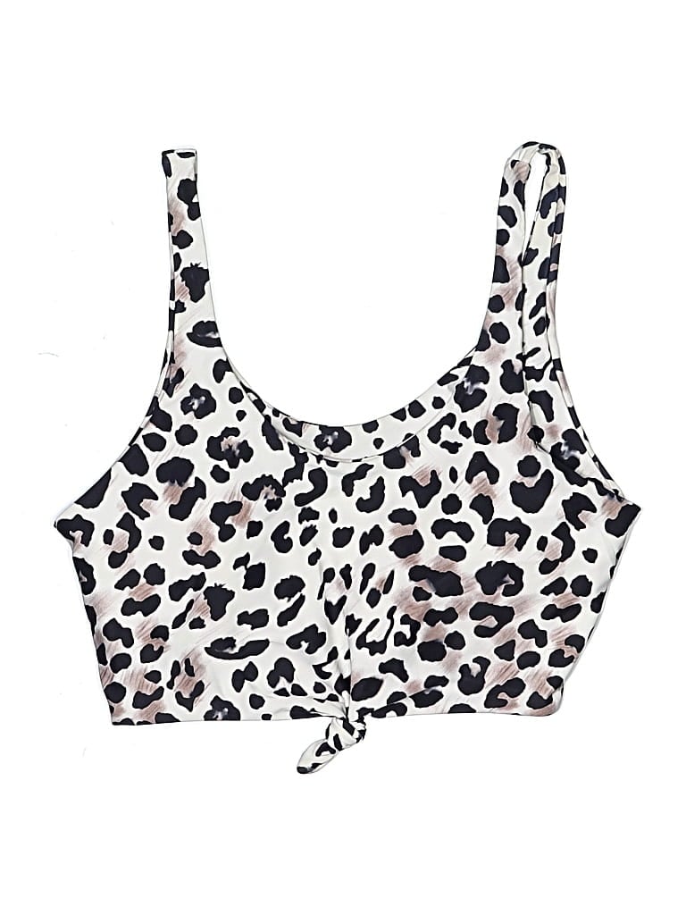 Pre-owned Unbranded Swimsuit Top Ivory Animal Print Pattern Swimwear In White