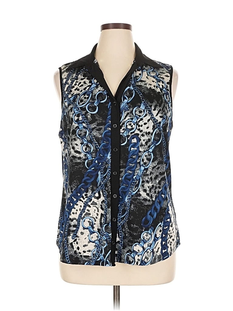 Pre-owned Perseption Sleeveless Button Down Shirt In Blue