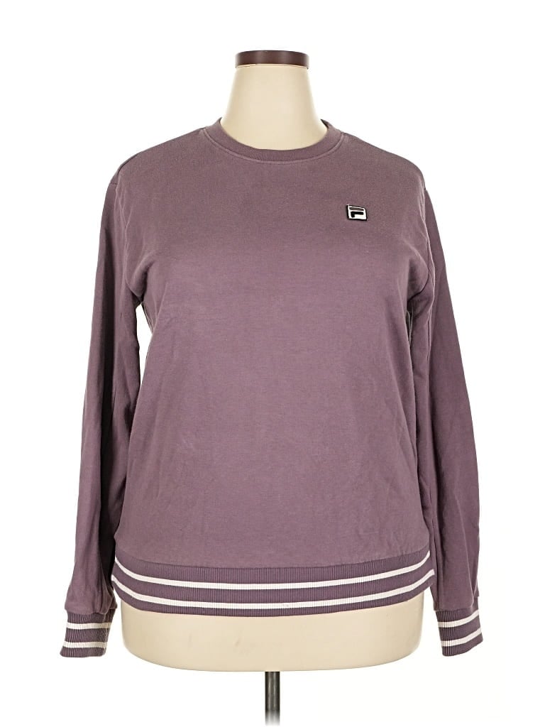 Pre-owned Fila Long Sleeve Top Burgundy Crew Neck Tops